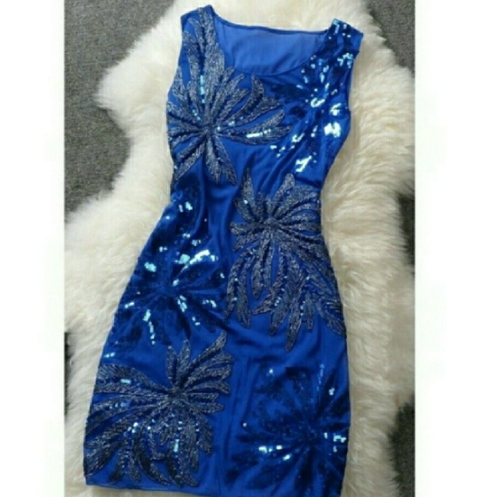 New Stunning Royal Blue Sequins Cocktail Dress
